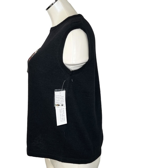 NWT TERAZZO Black Sleeveless Knit Sequins Santa Sweater Vest Women's Size S - Picture 3 of 14